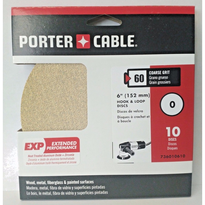 Porter Cable 736010610 6" Hook & Loop No Hole 60 Grit Sandpaper 10 Discs