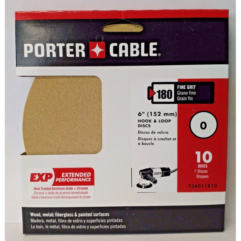 Porter Cable 736011810 6" Hook & Loop No Hole 180 Grit Sandpaper 10 Discs