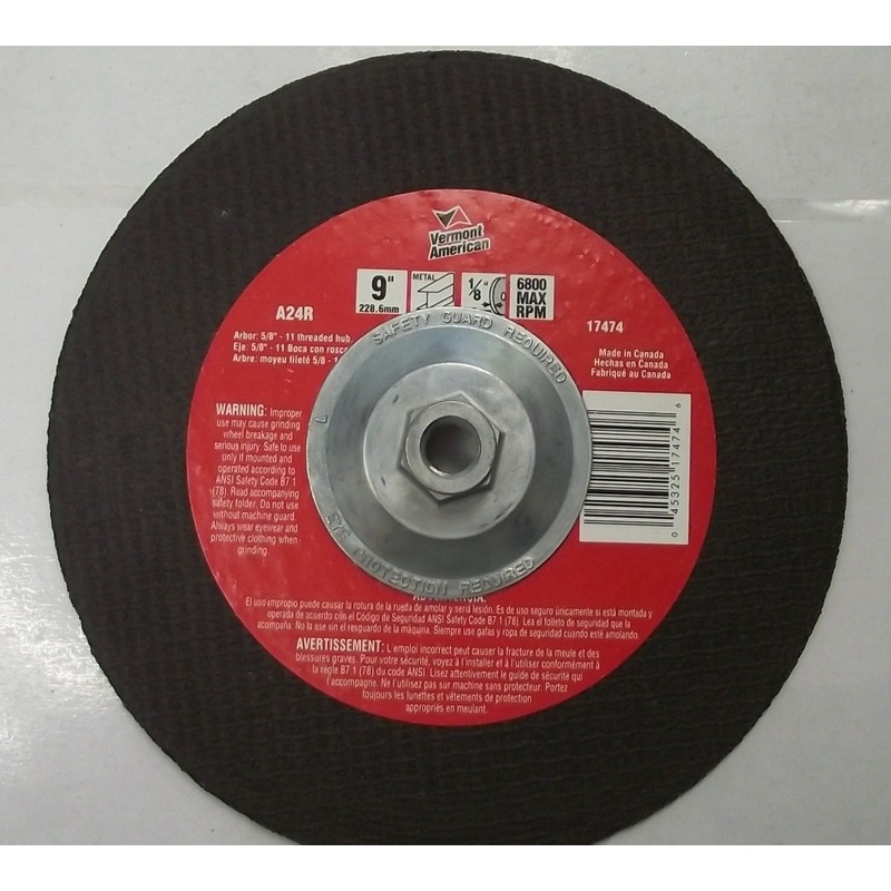 Vermont American 17474 1/8 x 9" Metal Grinding Wheel 5/8-11 Arbor 10pcs