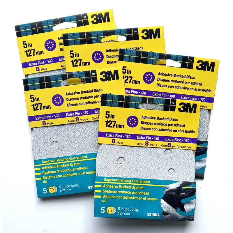 3m 5" 8 Hole Sanding Discs Sandpaper 180 Grit 25 Discs 5-5 Packs 9319NA