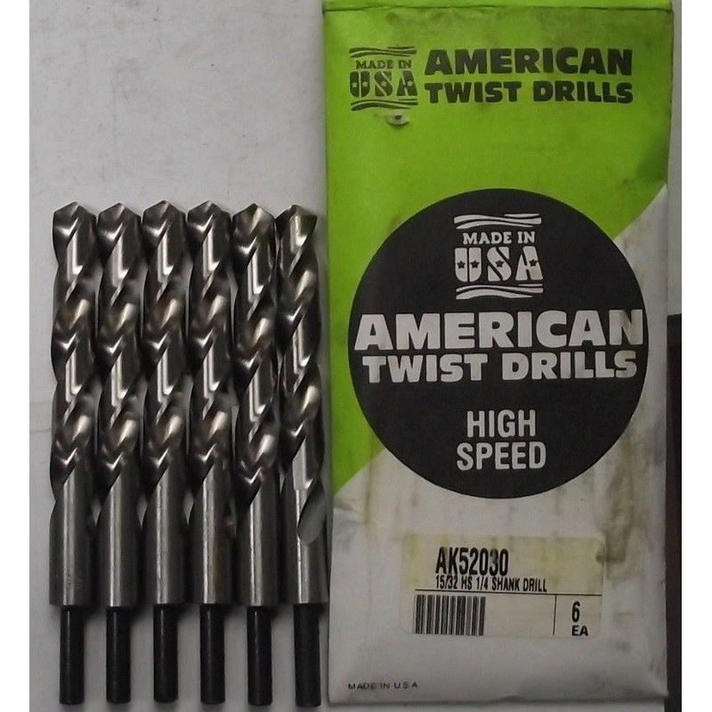 American Twist Drills AK52030 15/32" HSS Drill Bit 6pcs. 1/4" Shank USA