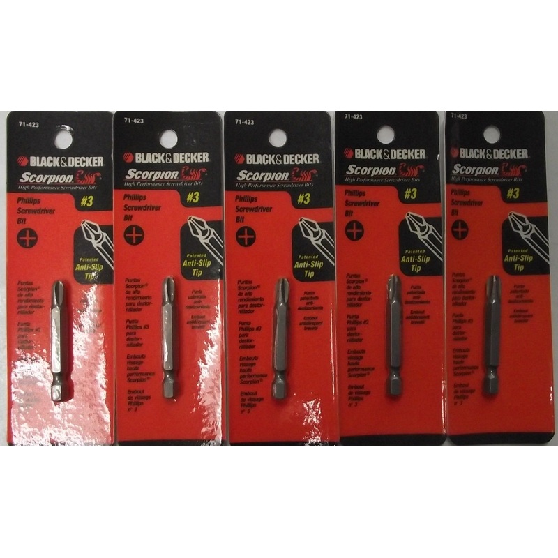 Black & Decker 71-423 Scorpion #3 x 2" Phillips Bit Tips Anti-slip Tip 5pcs.