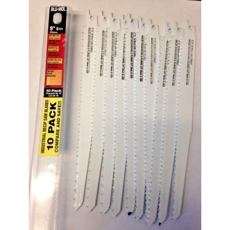 Blu-Mol 6482 9" x 6 TPI Reciprocating Saw Blades USA 10 Pack
