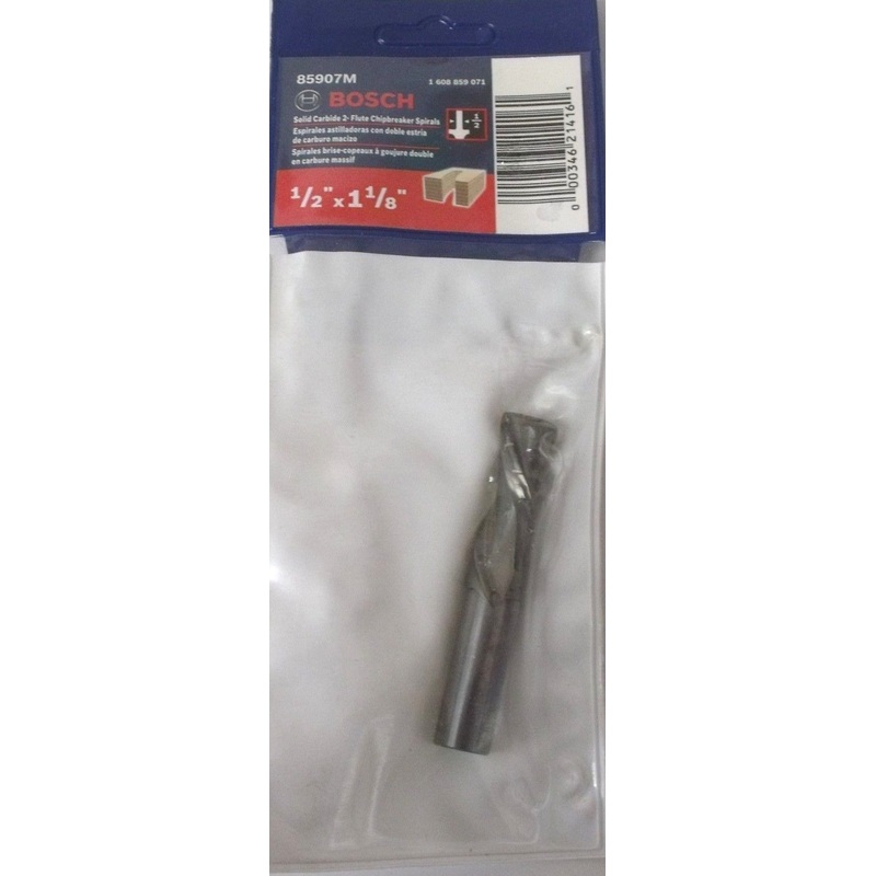 BOSCH 85907M Solid Carbide 1/2" Down Spiral Router Bit Chipbreaker 1/2" Shank