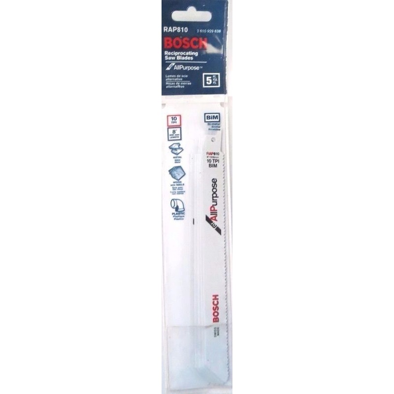 Bosch RAP810 8" 10 TPI 5 Pack Bi-Metal Reciprocating Saw Blades Swiss