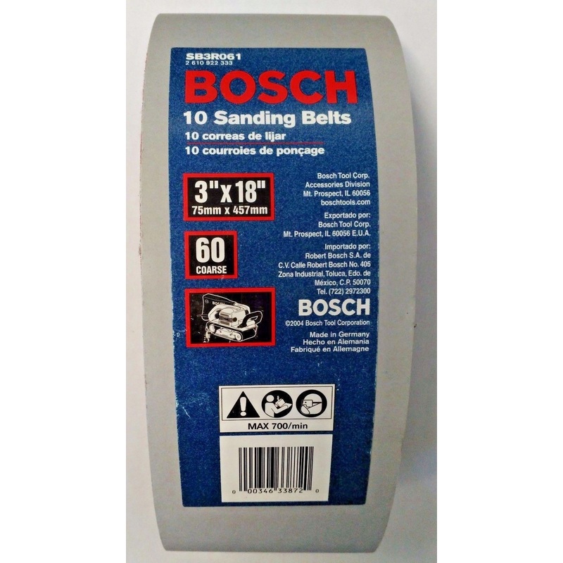 Bosch SB3R061 3" x 18"  60 Grit Red Sanding Belts 10 Pack