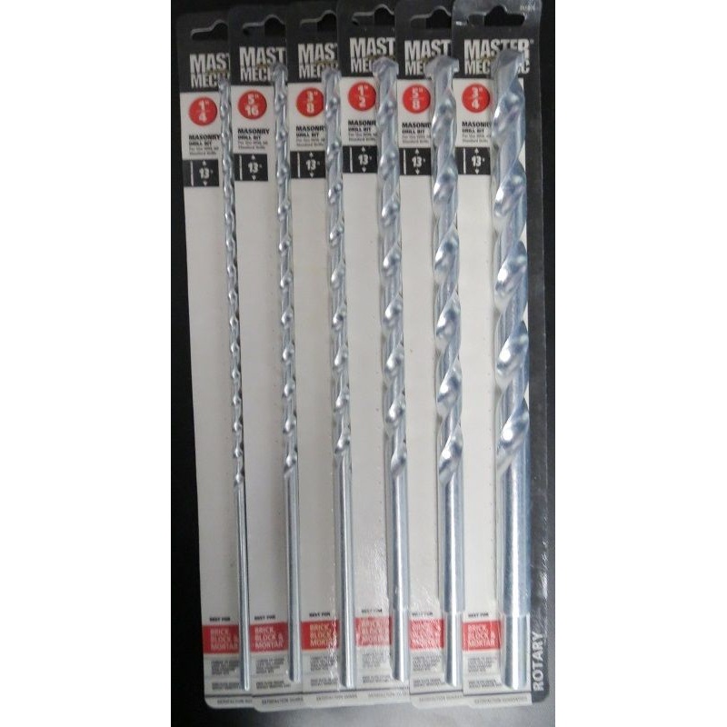 Master Mechanic 397-976 6pc Rotary Masonry Drill Bits 1/4 to 3/4 x 13"