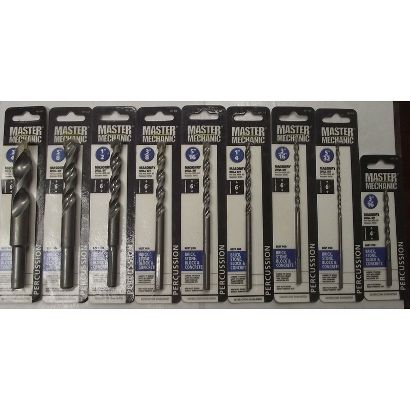 Master Mechanic 691-261 - 691-236  9 Piece Masonry Drill Bit Set 5/32 - 3/4 x 6"