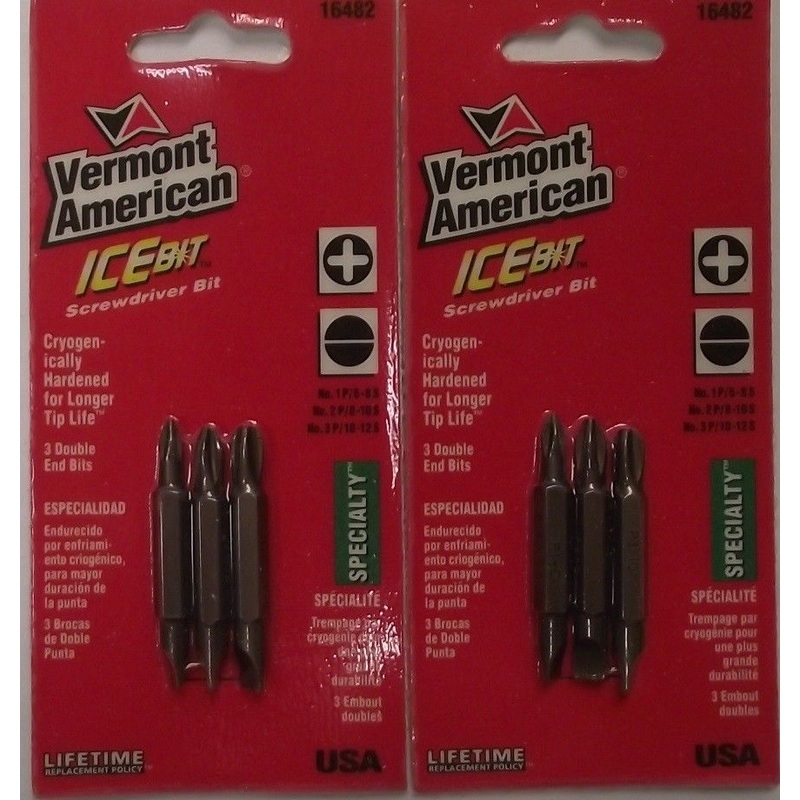 Vermont American 16482 2 Sided 2" Phillips & Slotted Screw Tips Asst 2-3pks USA