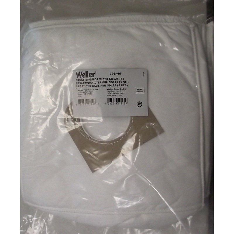 Weller 398-49 Pre Filter Bags For GD125 Filter Unit Pack of 5