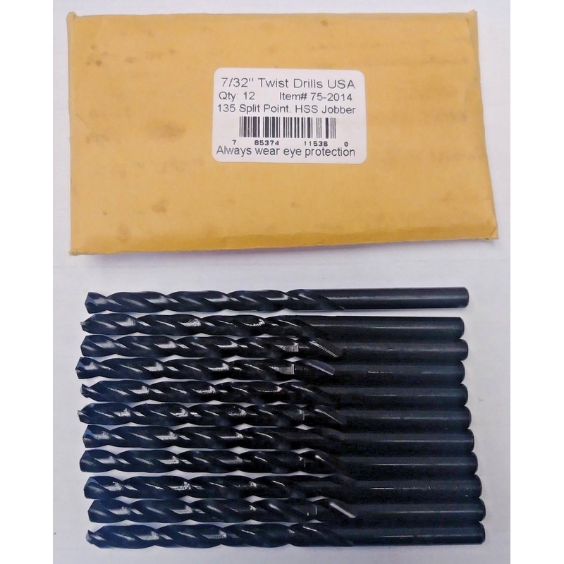 75-2014 7/32" Black Oxide HSS Jobber Twist Drill Bits 12 Pack USA