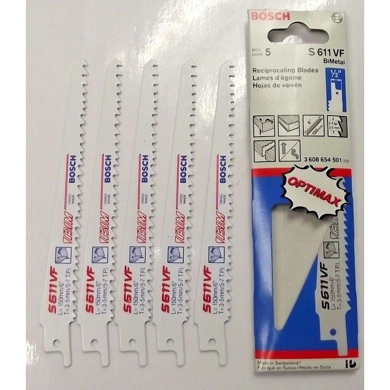 Bosch S611VF 6" x 5/7 TPI Bi-Metal Reciprocating Saw Blades 5 Pack Switzerland