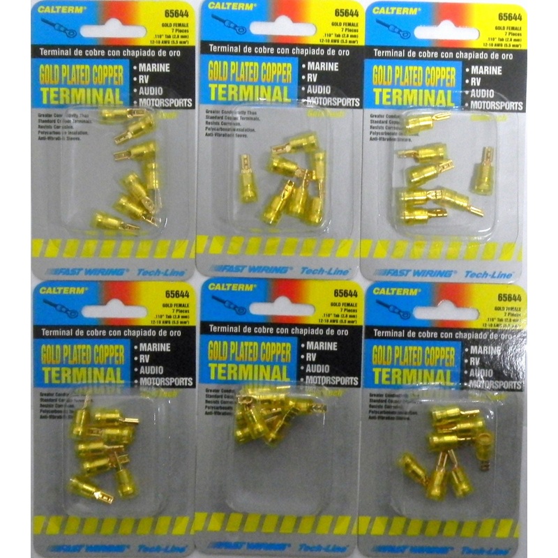 Calterm 65644 Gold Plated Copper Female Terminal 12-10AWG .110 Tab 6-Packs