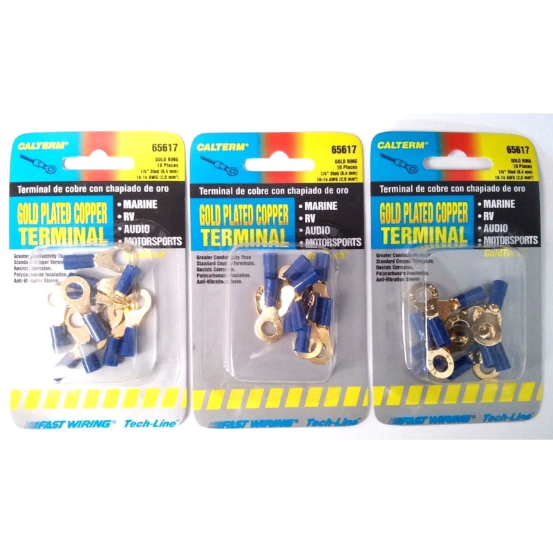 Calterm Gold Plated Copper Terminals 65617 1/4 Stud 16-14 AWG 3-10pks