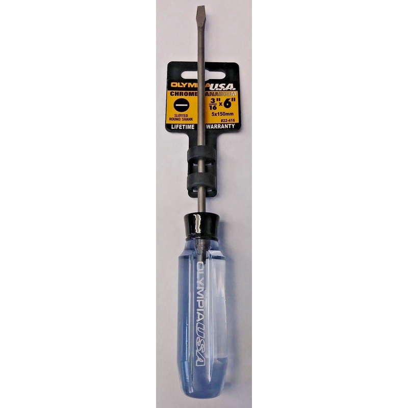 Olympia 22-416 3/16" x 6" Chrome Vanadium Slotted Round Shank Screwdriver USA