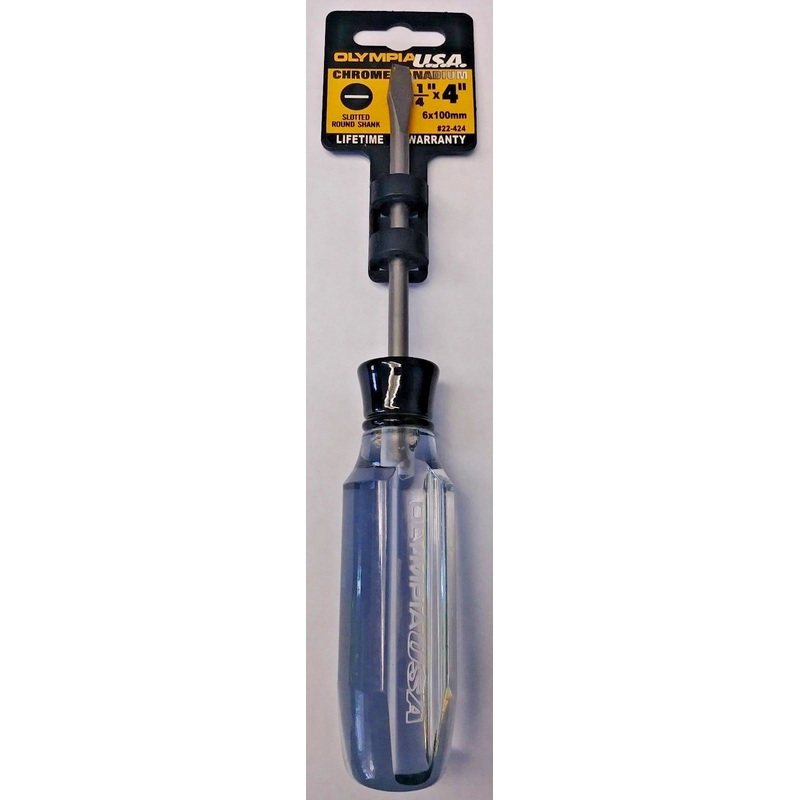 Olympia 22-424 1/4" x 4" Chrome Vanadium Slotted Round Shank Screwdriver USA