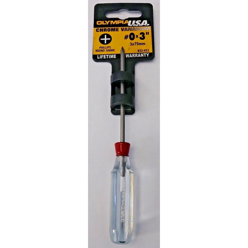 Olympia 22-453 #0 X 3" Chrome Vanadium Phillips Round Shank Screwdriver USA