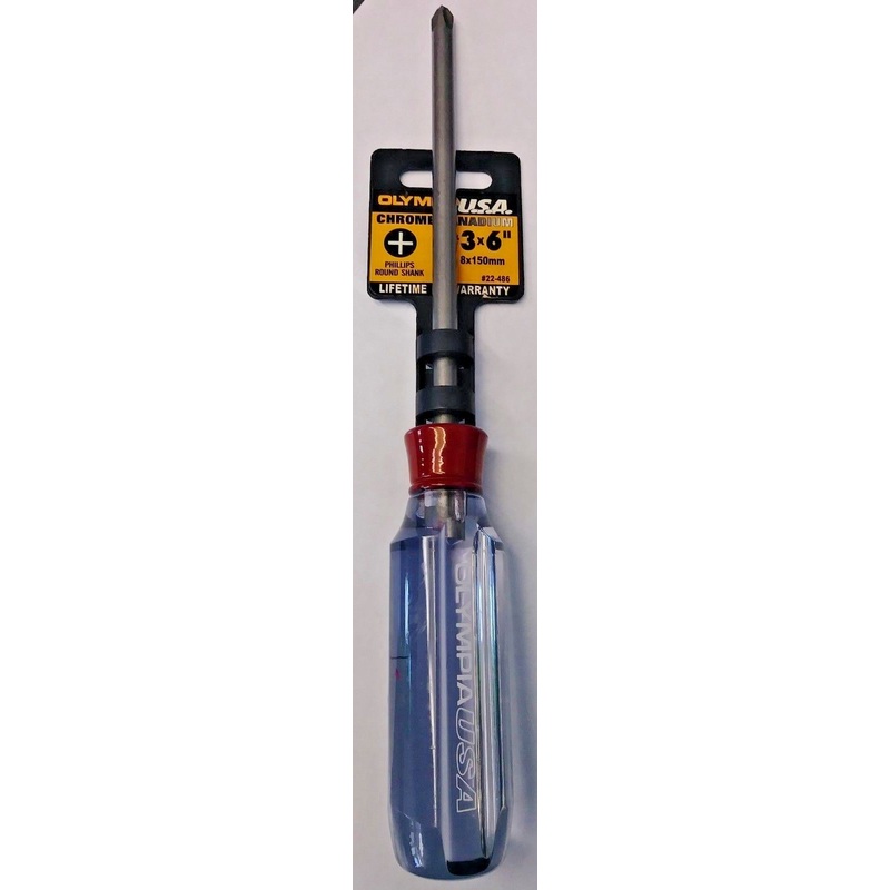 Olympia 22-486 #3 x 6" Chrome Vanadium Phillips Round Shank Screwdriver USA