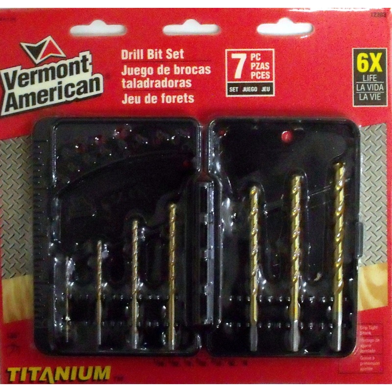 Vermont American 12383 7 Piece Titanium Twist Drill Bit Set 1/16"-1/4" with Case