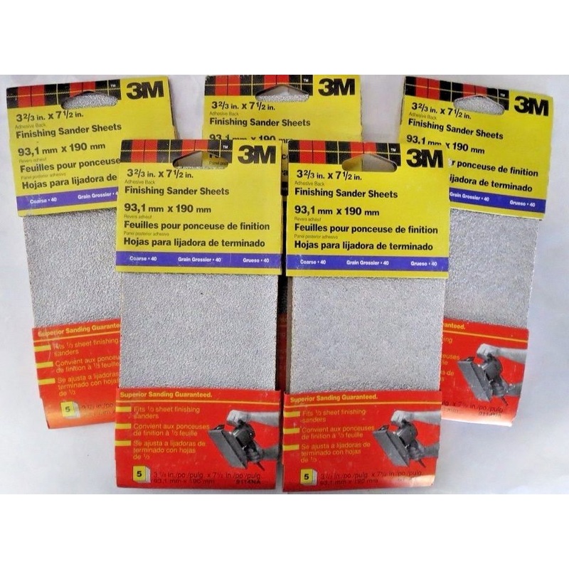 3M 9114NA 3-2/3" x 7-1/2" Finishing Sander Sheets 5( 5 packs)