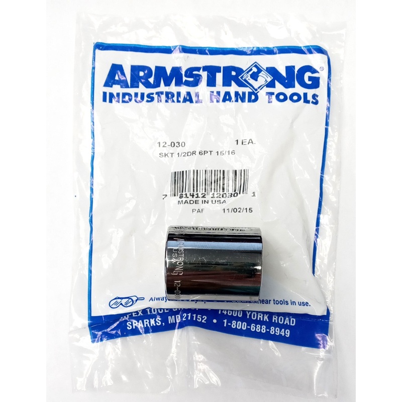 Armstrong 12-030 1/2" Drive 15/16" Socket 6pt USA
