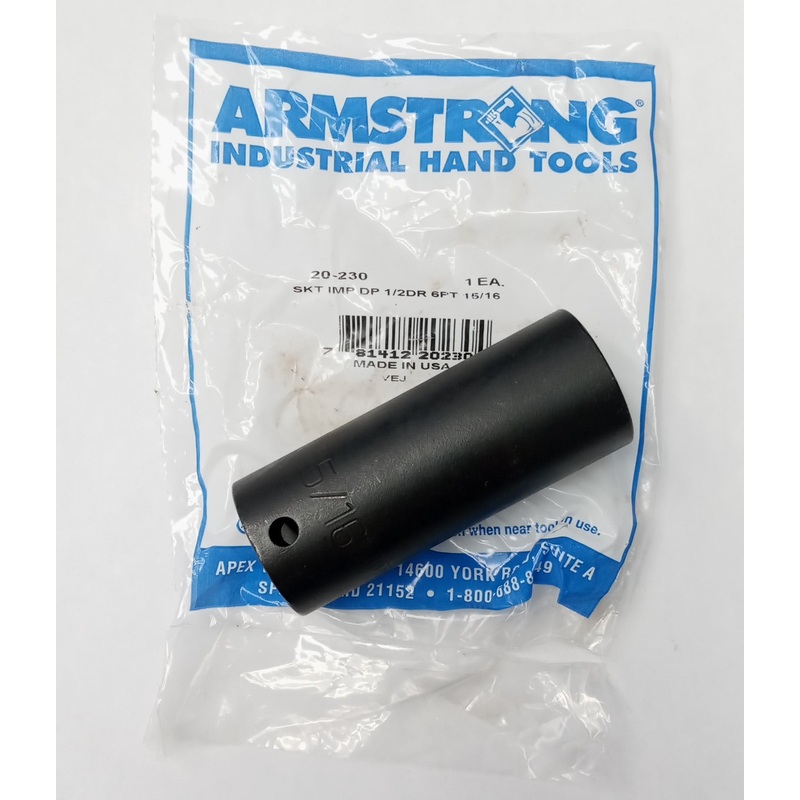 Armstrong 20-230 Deep Impact Socket 1/2" Drive 6pt. 15/16" USA