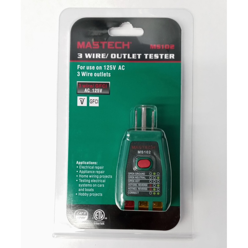 MASTECH MS102 3 Wire/GFCI Outlet Tester