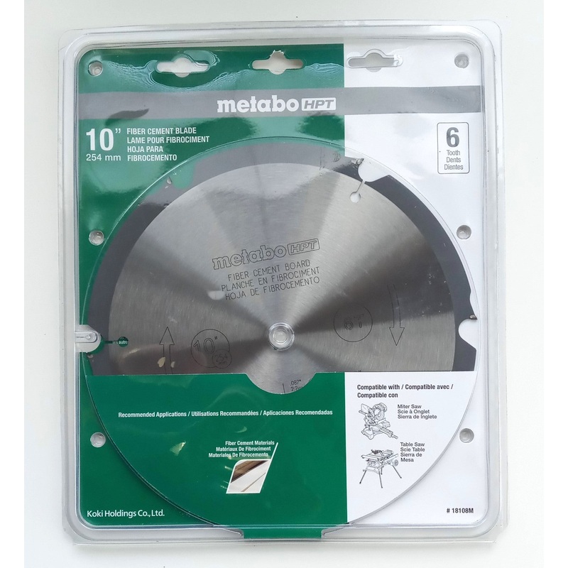 Metabo 18108M HPT Saw Blade, 10", Fiber Cement, 6T, Polycrystalline Diamond Tips