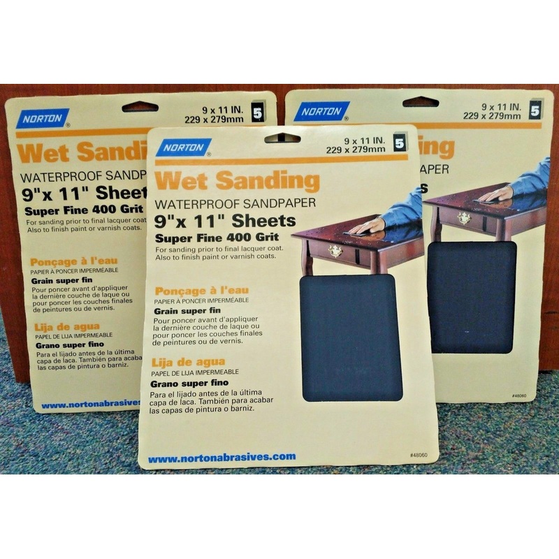 Norton 48060 9" x 11" Super Fine 400 Grit Wet Sanding Sheets USA 3PKS
