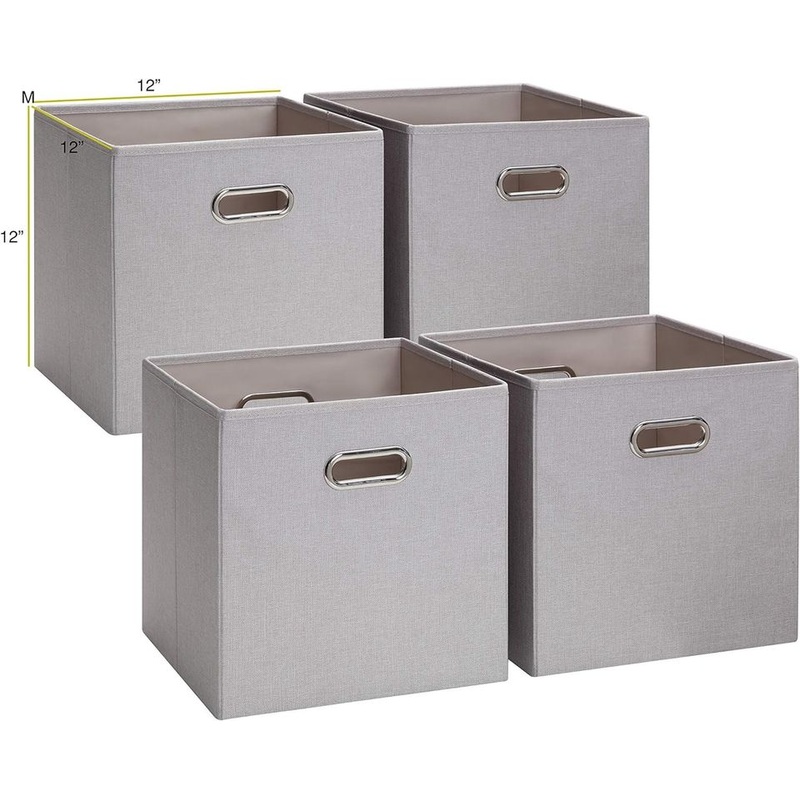 SunnyPoint THOA-FD12-Beige Cloth Foldable Storage Basket Bin 4pcs Beige