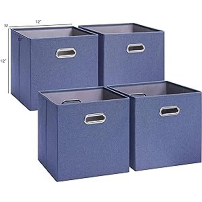 SunnyPoint THOA-FD12-Blue Cloth Foldable Storage Basket Bin 4pcs Blue