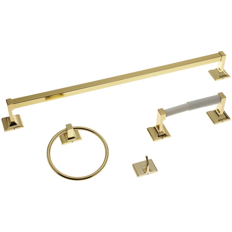 Taymor 02-D9444PB Sunburst Four Piece Bath Set Polished Brass