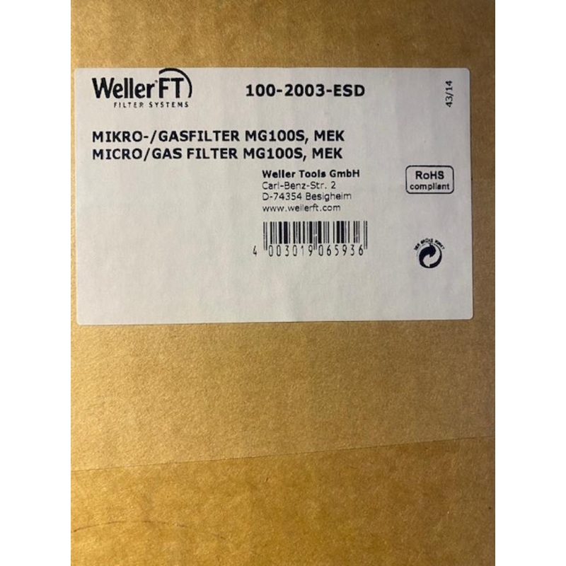 WELLER 100-2003-ESD PARTIKLEFILTER H13/GASFILTER MG100S, MEK