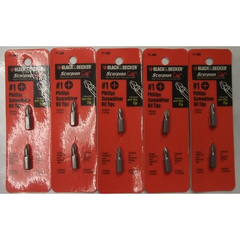 Black & Decker Scorpion 71-408 #1 Phillips Screwdriver Bit Tips 5 Packs Of 2