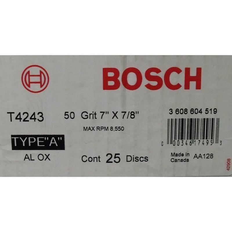 Bosch T4243 7" AO Fiber Resin Sanding Disc 50 Grit 25-pack 7/8" Arbor Canada