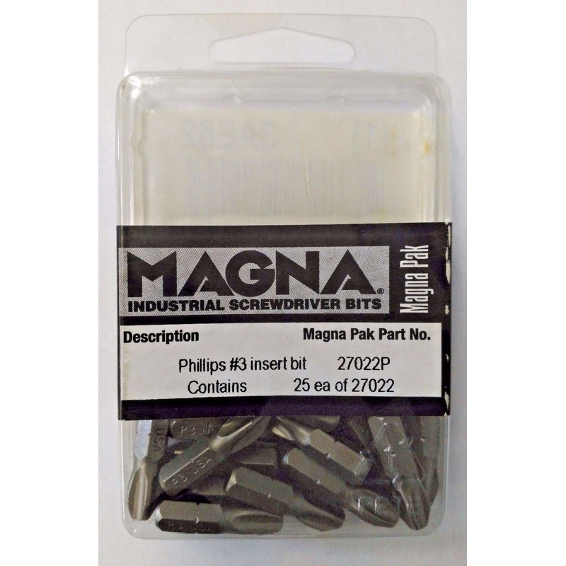 Magna 3AE62 Phillips #3 Insert Bits 1/4" Hex 27022P 25 Pack USA