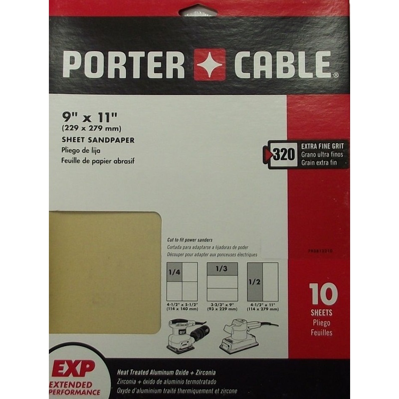 Porter-Cable 793813210 9 X 11 Aluminum Oxide 320G Sanding Sheet 10-Pack