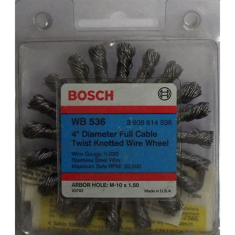Bosch WB 536 4" Stainless Full Cable Twist Knotted Wire Wheel AR M-10 x 1.50 USA