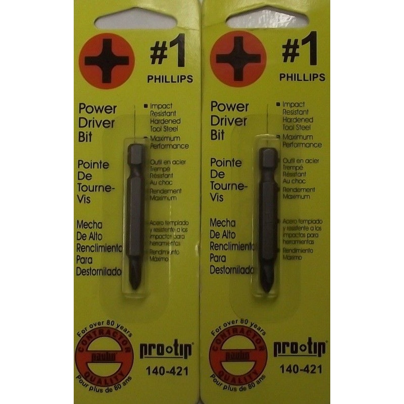 Paulin Pro Tip 140-421 #1 x 2" Phillips Impact Resistant Screw Tip 2pc