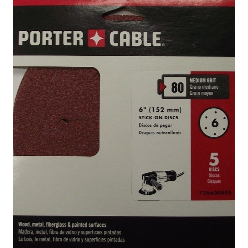 Porter-Cable 726600805 6-Inch PSA 6 Hole 80G Disc (5-Pack) Sandpaper
