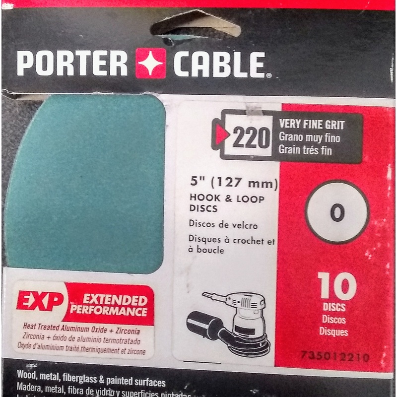 Porter Cable 735012210 5" Hook & Loop EXP No Hole 220 Grit Discs 10 Pack