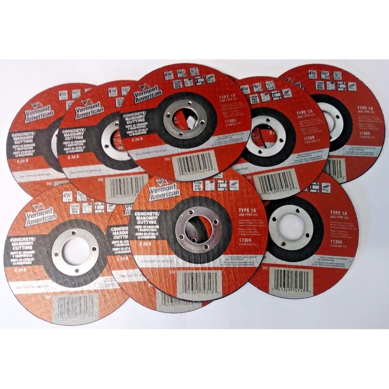 Vermont American 17369 4-1/2 x 3/32 x 7/8 Concrete & Masonry Cutting Wheels 10pc