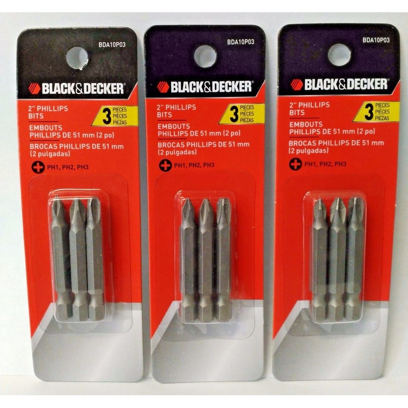 Black & Decker BDA10P03 3 Piece 2" Phillip Screwdriving Bits PH1 PH2 PH3 3PKS