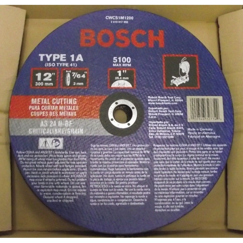 Bosch 12" x 7/64" Metal Cutoff Blade AS 24 CWCS1M1200 Germany 10 Pack