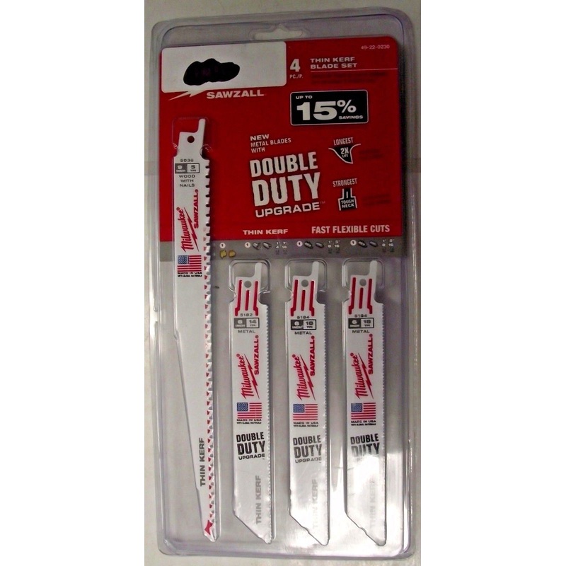 Milwaukee 49-22-0230 4 pk 18 & 14 TPI Bi-Metal Sawzall Blade Set USA