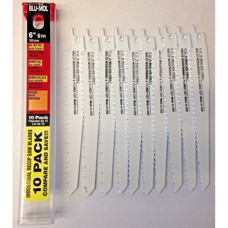 Blu Mol 6480 6" x 6 TPI Bi-Metal Reciprocating Saw Blades 10 Pack USA