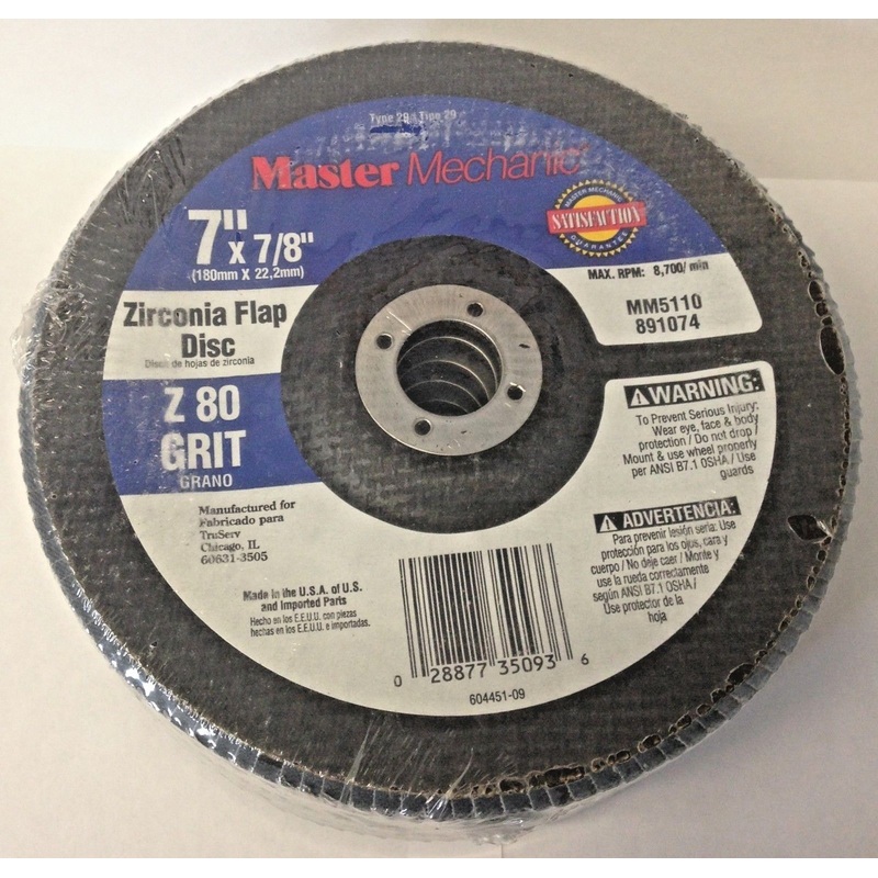 Master Mechanic MM5110 7" x 7/8" Z 80 Grit Zirconia Flap Discs 5 Pack USA