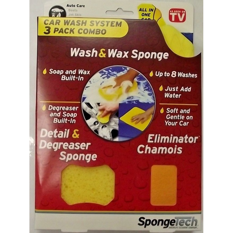 Sponge Tech 50410 Car Wash System 3pc. Wash & Wax Sponge & Chamois USA