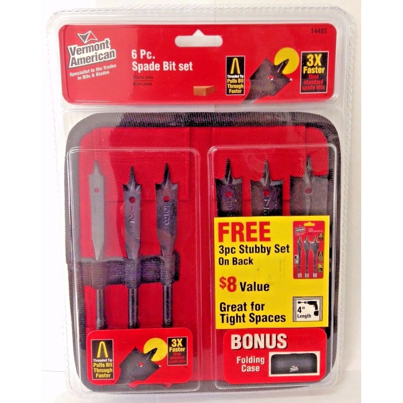Vermont American 14482 6 Piece Spade Bit Drill Bit Set + 3 Piece Stubby Set