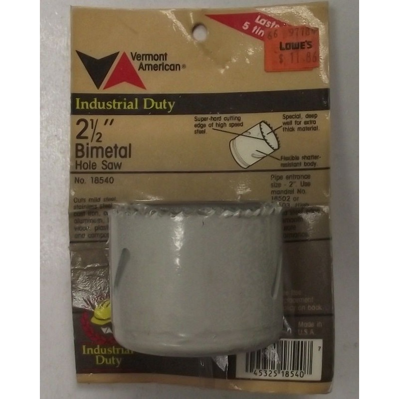 Vermont American 18540 2-1/2'' Bi-Metal Hole Saw USA